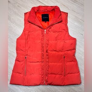 Talbots Coral Orange Down Puffer Vest Ruffle Zip Front Quilted Women M